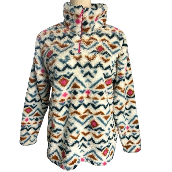 Eddie Bauer Women’s Sz M Aztec 1/4 Zip Plush  Fleece Pullover Sweater Outdoor - Picture 1 of 9